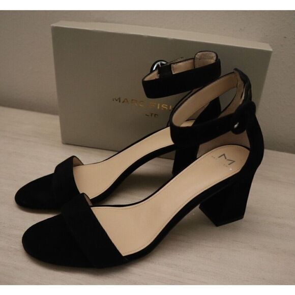 Marc Fisher Women's Sz 10 M Black Suede Karlee Ankle Strap Dress Sandal Heels - Picture 5 of 9